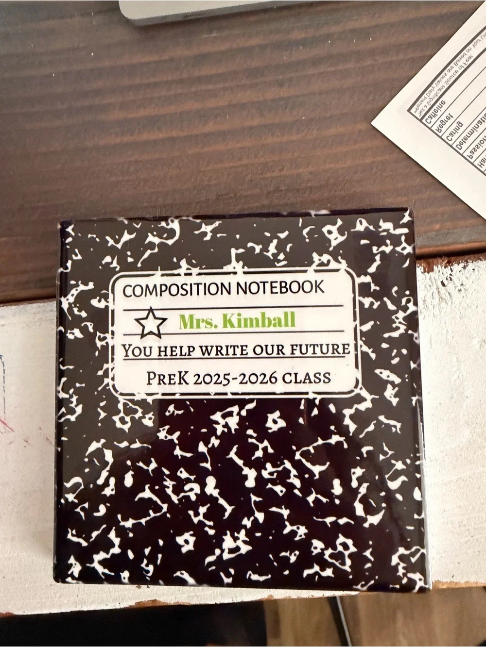 Coaster Composition Notebook - Black & White Marbled Personalized